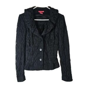 Vtg Sunny Leigh Women Black Blazer Top Lace Detail Button Up Sz S Lined Y2K